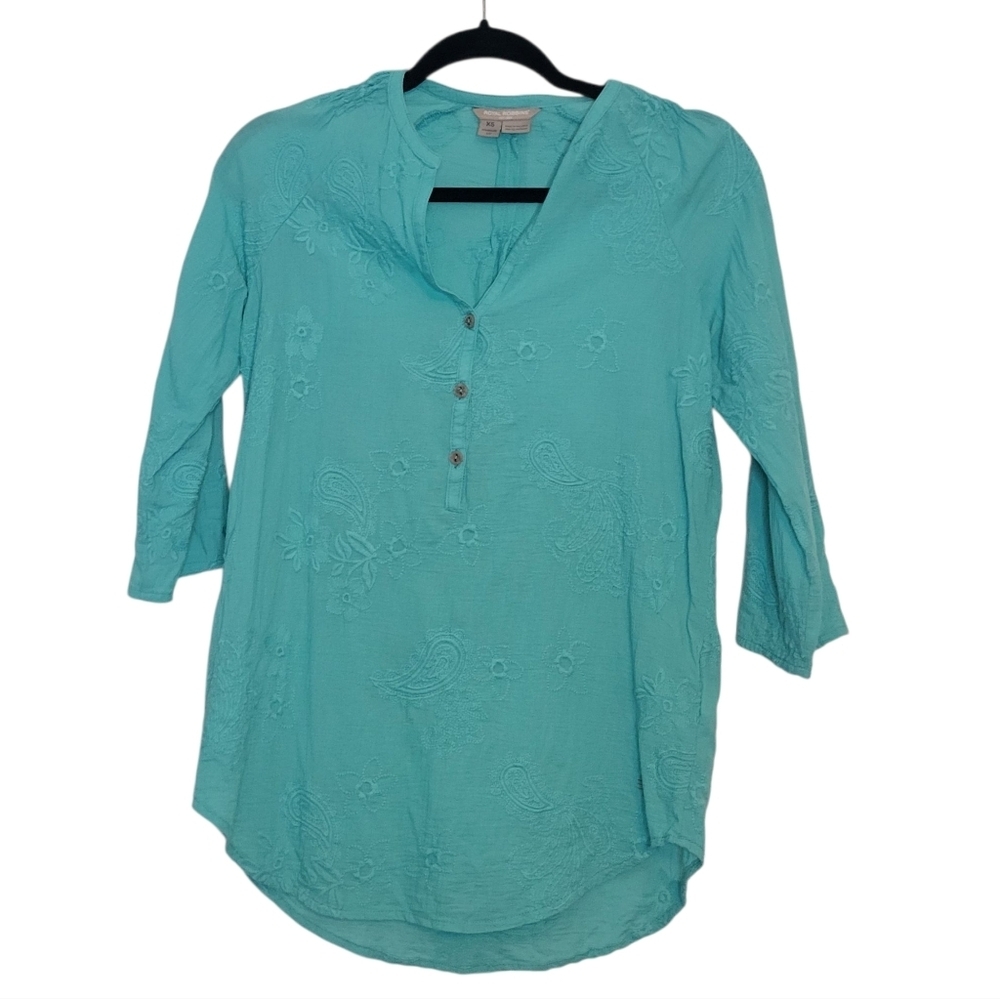 Royal Robbins Teal Embroidered Blouse